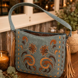MW Floral Fringe Shoulder Bag – Blue