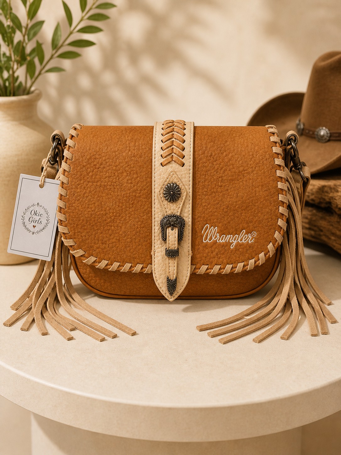 Wrangler Braided Tassel Saddle Crossbody Bag