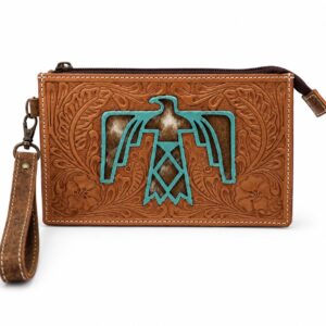 Thunderbird Tooled Leather Cowhide Wristlet