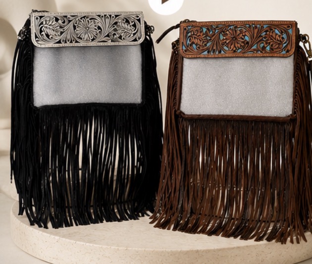 Hand-Tooled Clear Cowhide Crossbody