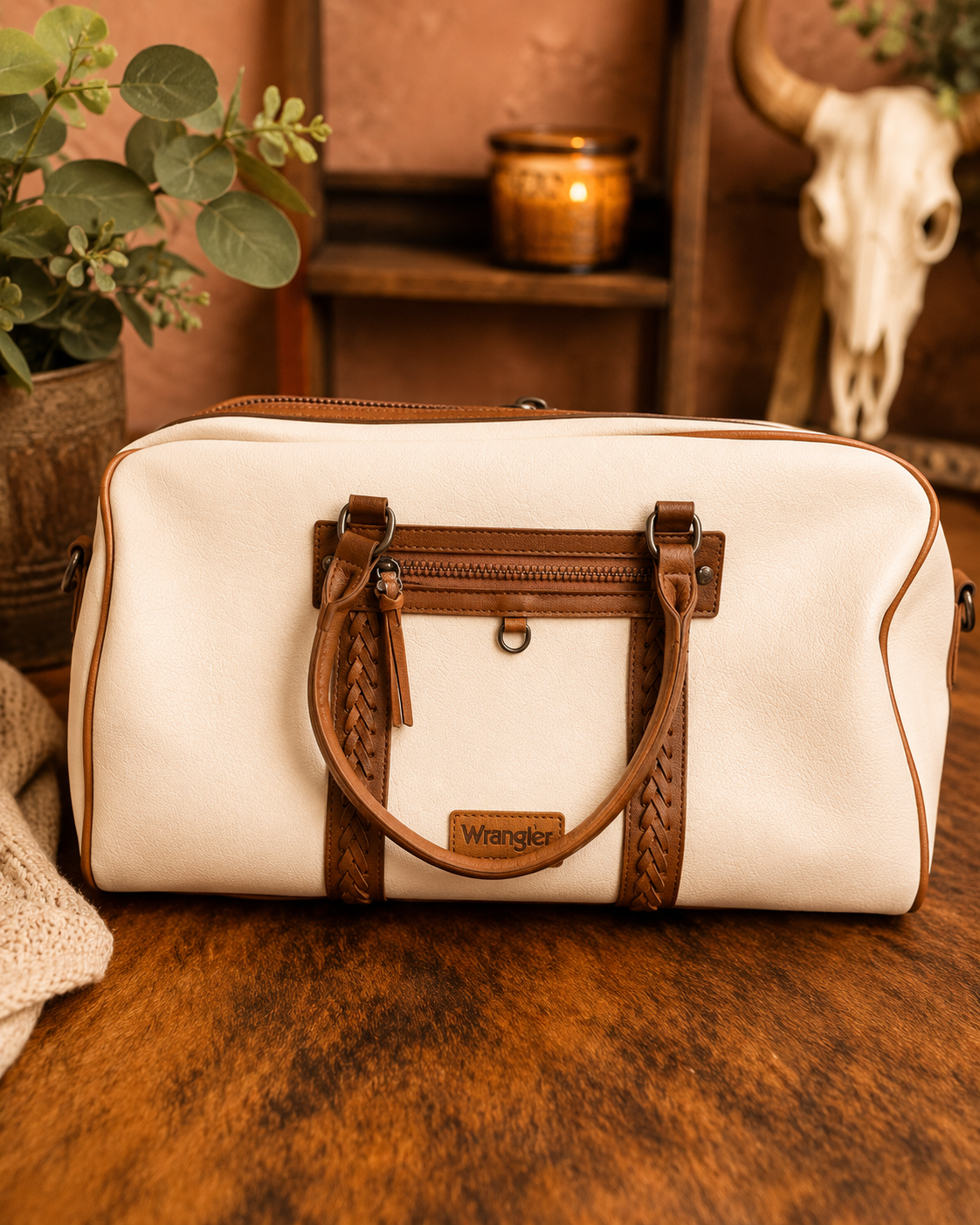 Wrangler Cream & Tan Weekender Duffel Bag