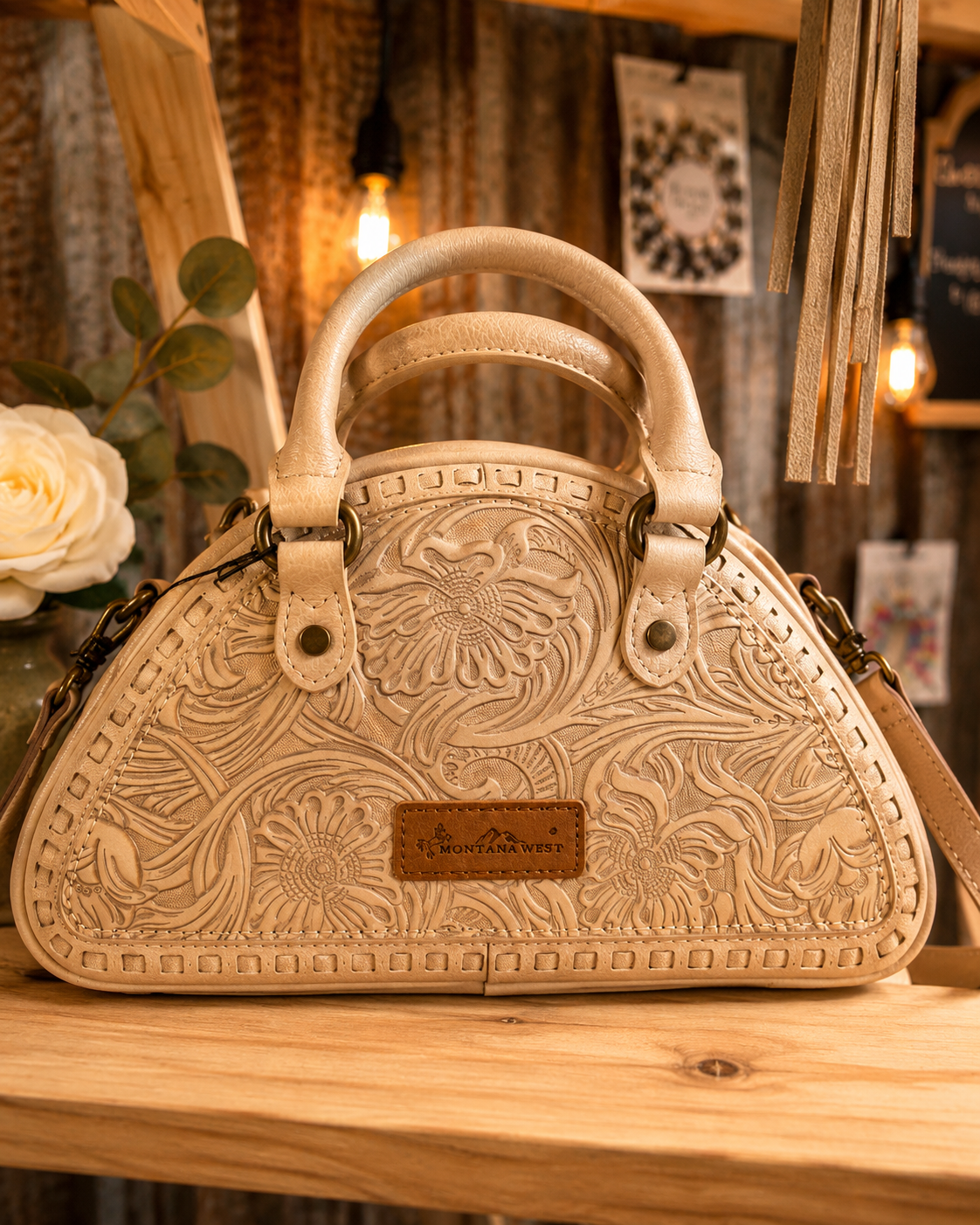 Montana West Floral Tooled Satchel Crossbody
